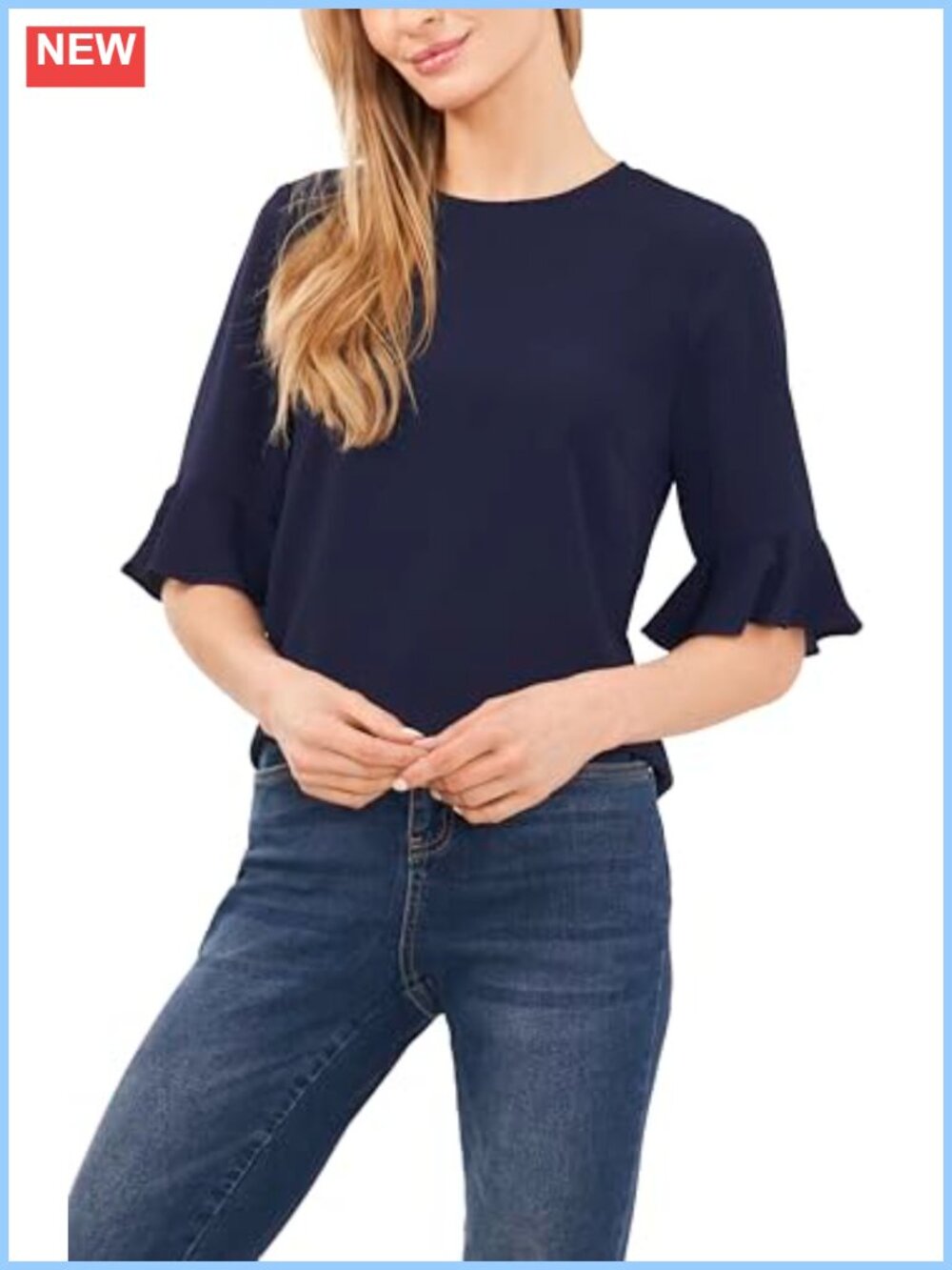 CeCe Short Sleeve Ruffle Cuff Crew Neck Blouse